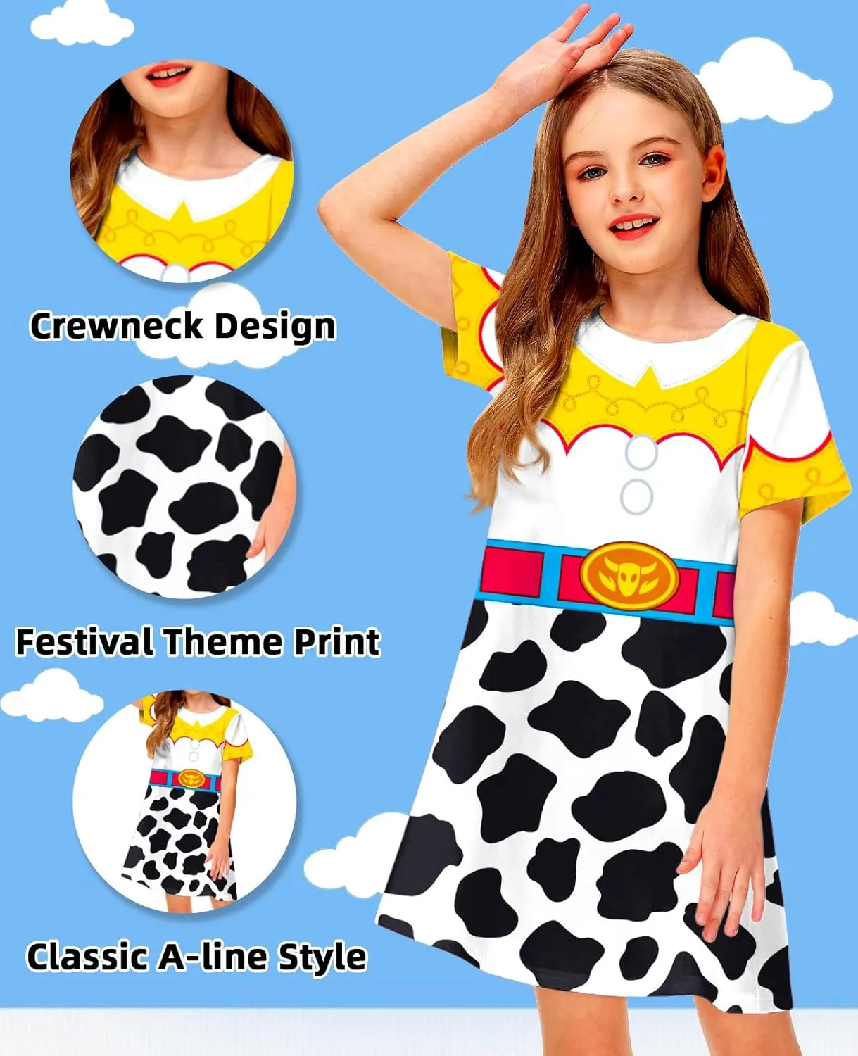 Girl 4th of July Dresses Short Sleeve Summer Hawaiian Tshirt Dress 5-14 Years