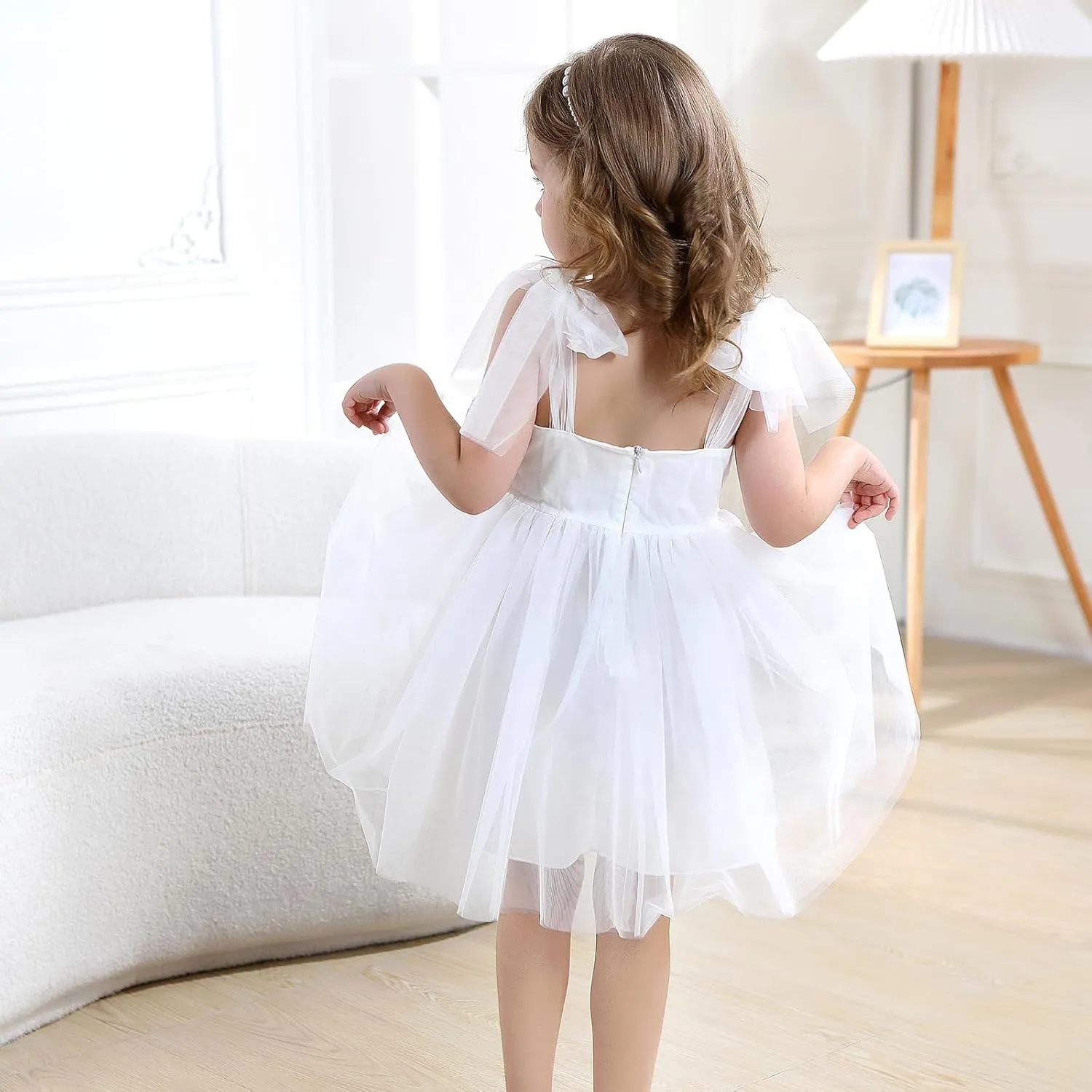 Girls and Toddler Tulle Summer Dress Backless Flutter Sleeves Casual Tutu Dress Birthday Party Princess Sundress 6M-8Y