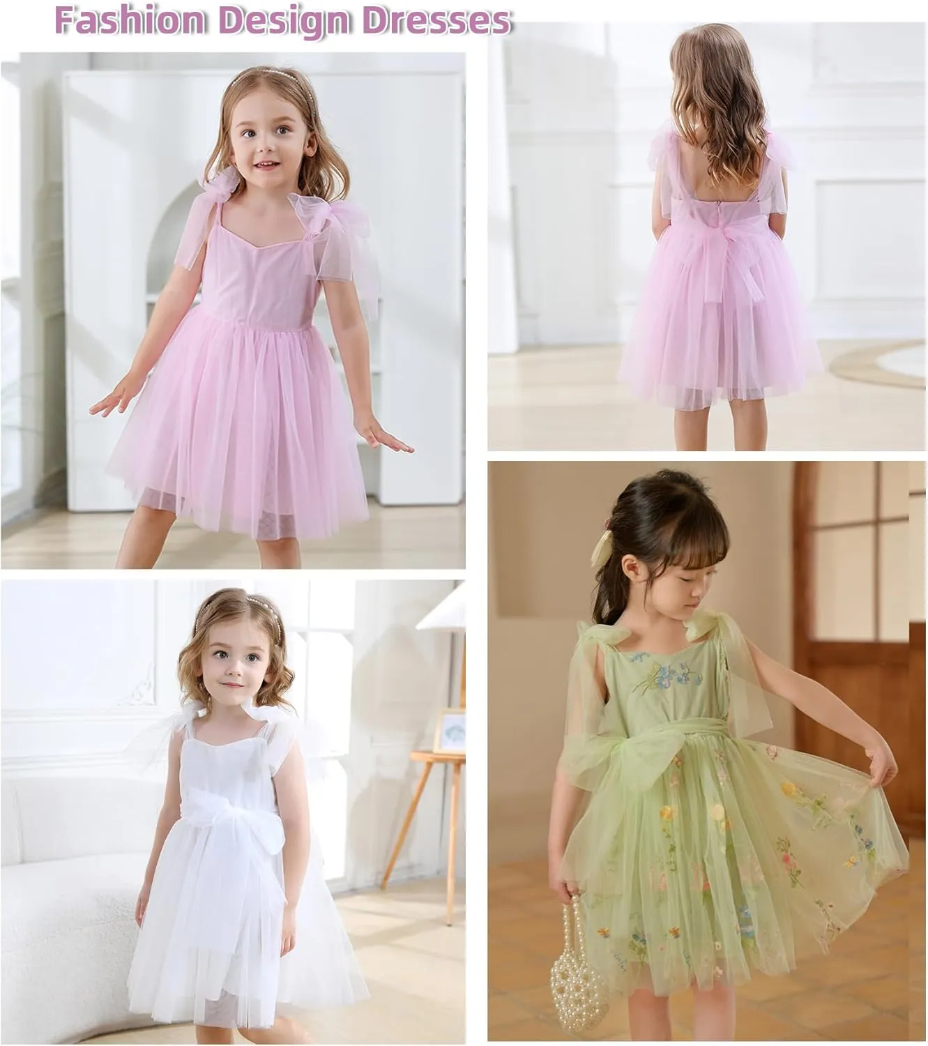 Girls and Toddler Tulle Summer Dress Backless Flutter Sleeves Casual Tutu Dress Birthday Party Princess Sundress 6M-8Y