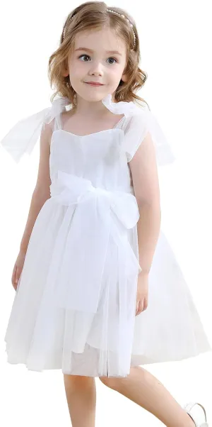 Girls and Toddler Tulle Summer Dress Backless Flutter Sleeves Casual Tutu Dress Birthday Party Princess Sundress 6M-8Y
