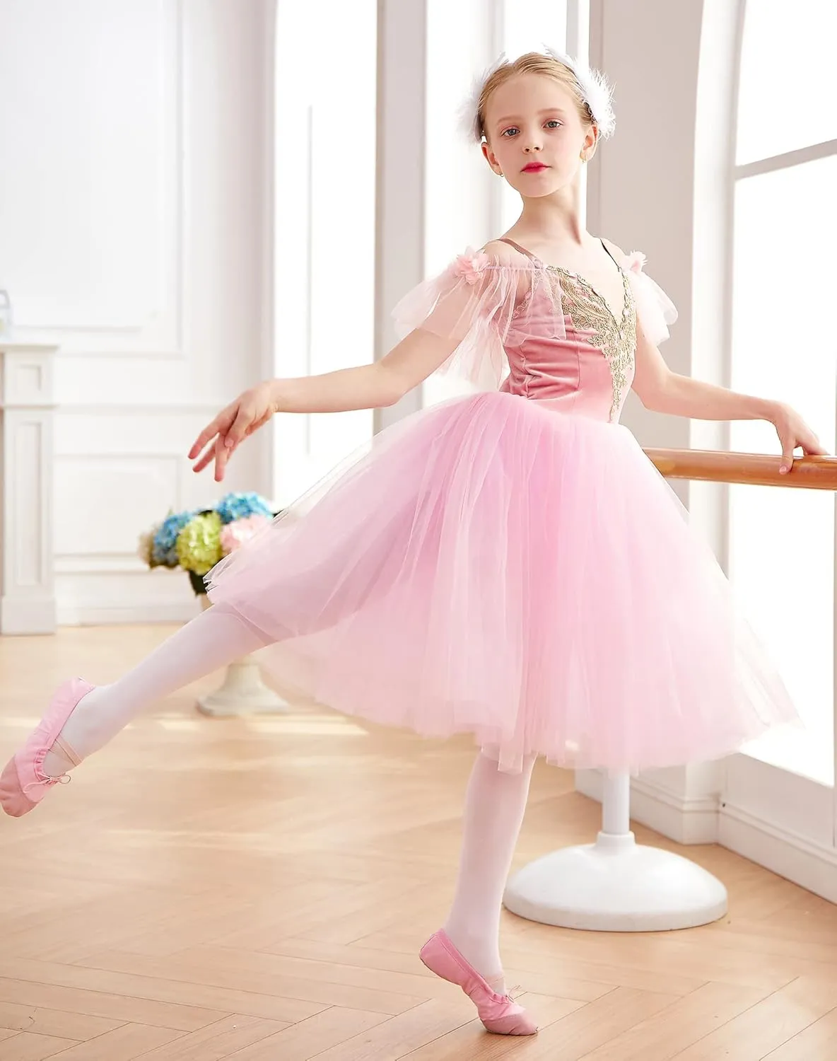 Girls Sundress swan Dance Dress Tutu Performance Long Tulle Dress Halloween Christmas Dress