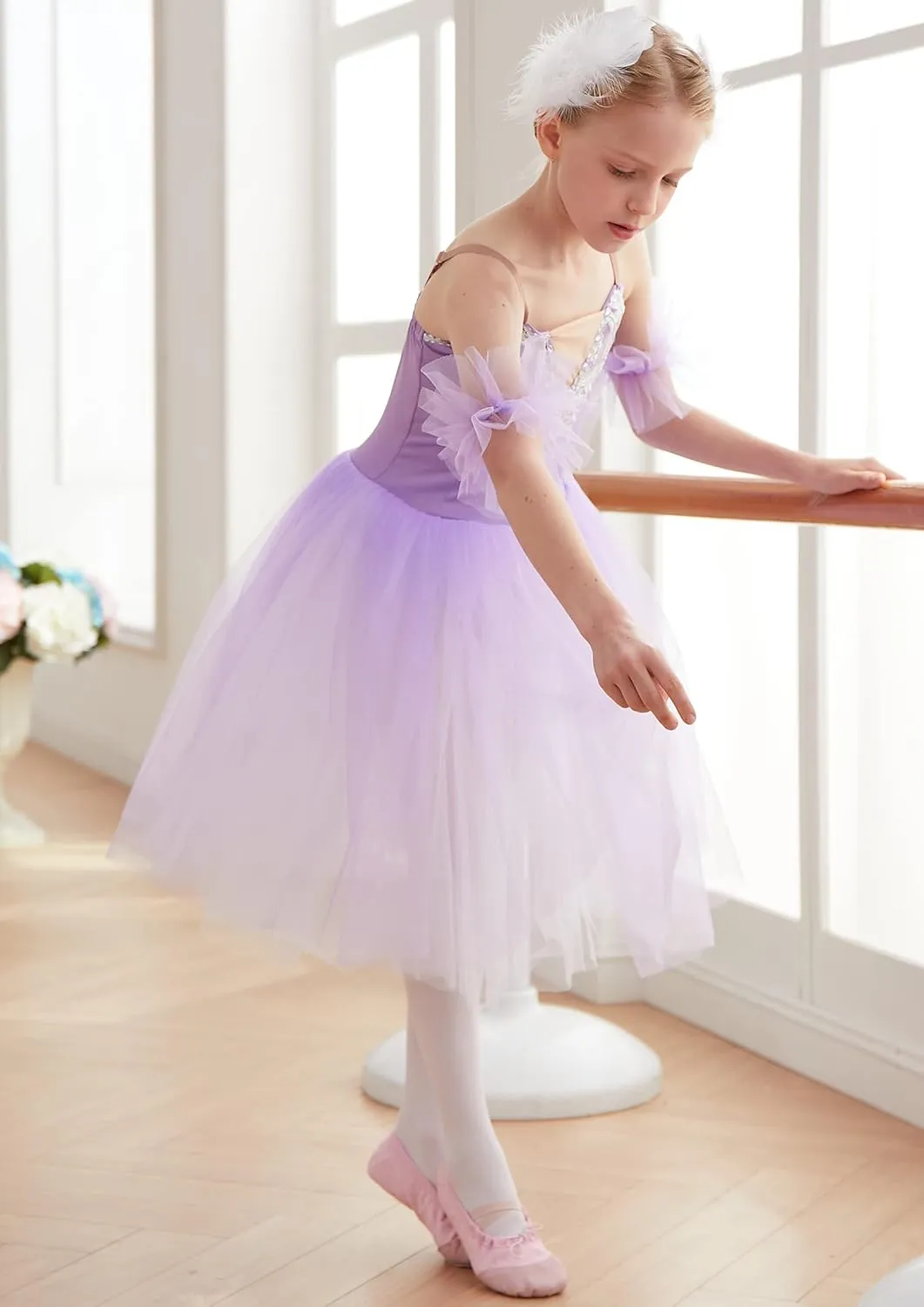 Girls Sundress swan Dance Dress Tutu Performance Long Tulle Dress Halloween Christmas Dress