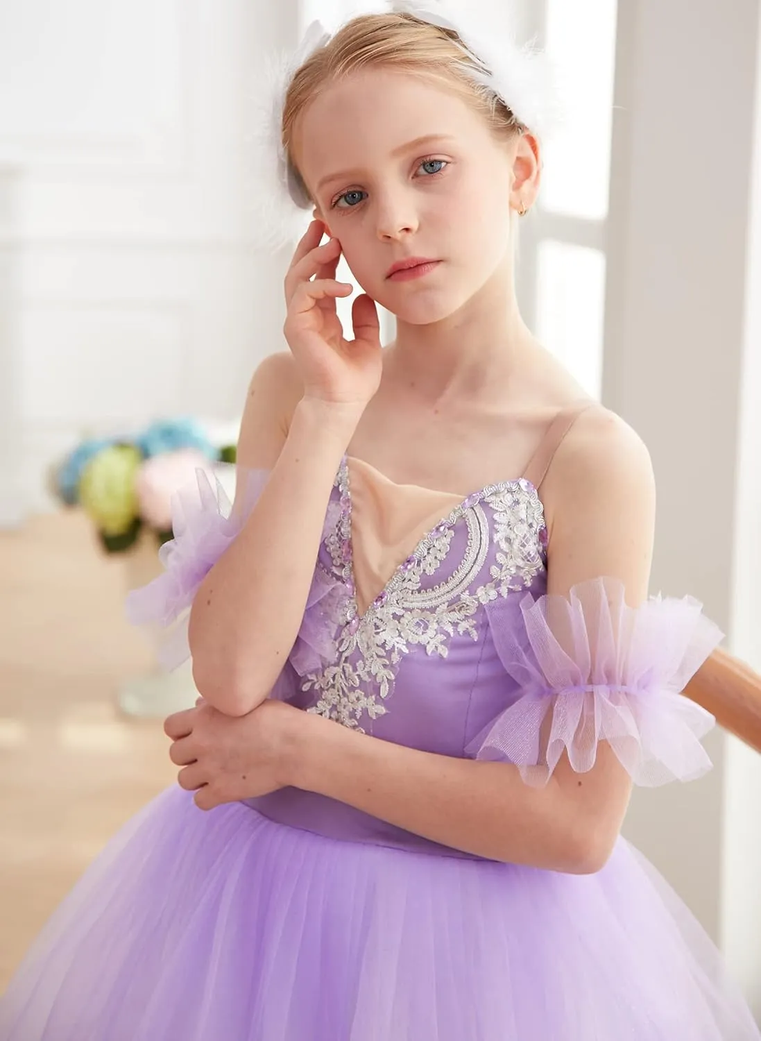 Girls Sundress swan Dance Dress Tutu Performance Long Tulle Dress Halloween Christmas Dress