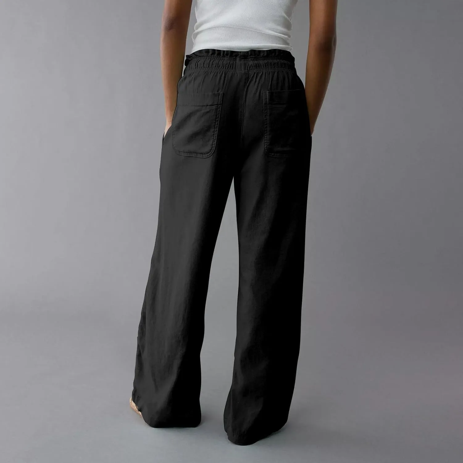 GOFULY Wide Leg Pants for Women Cotton Lined Beach 2025 Elastic Waist Drawstring Summer Pants High Waisted Solid Clothes