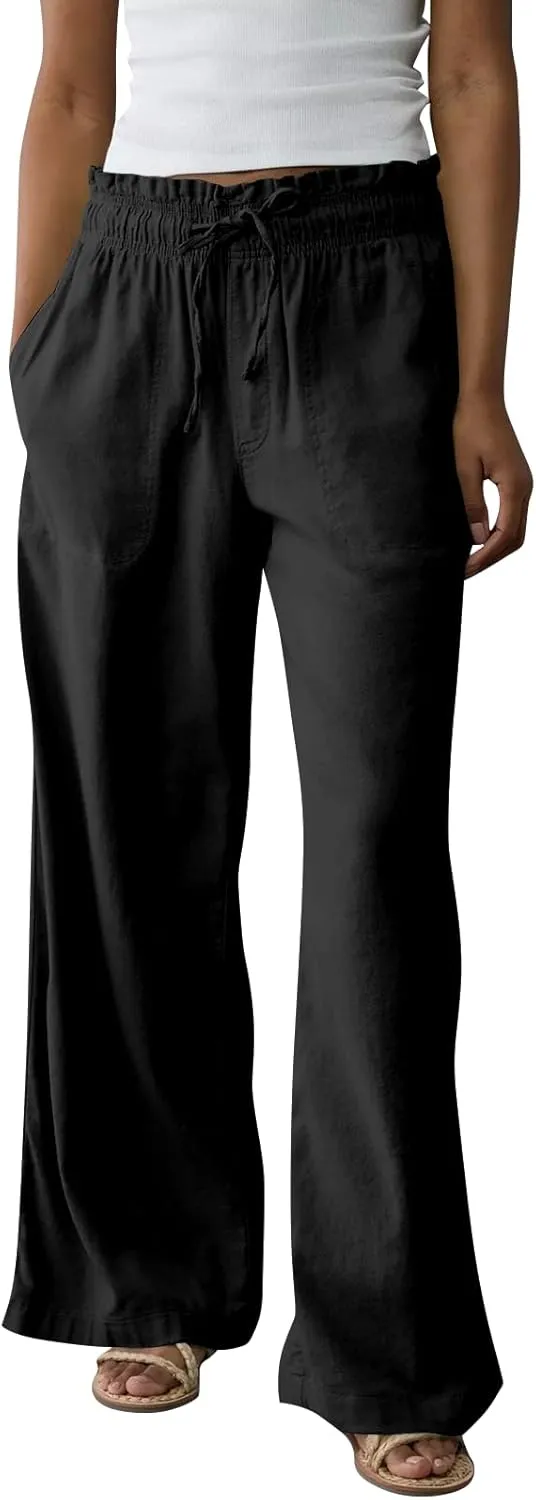 GOFULY Wide Leg Pants for Women Cotton Lined Beach 2025 Elastic Waist Drawstring Summer Pants High Waisted Solid Clothes