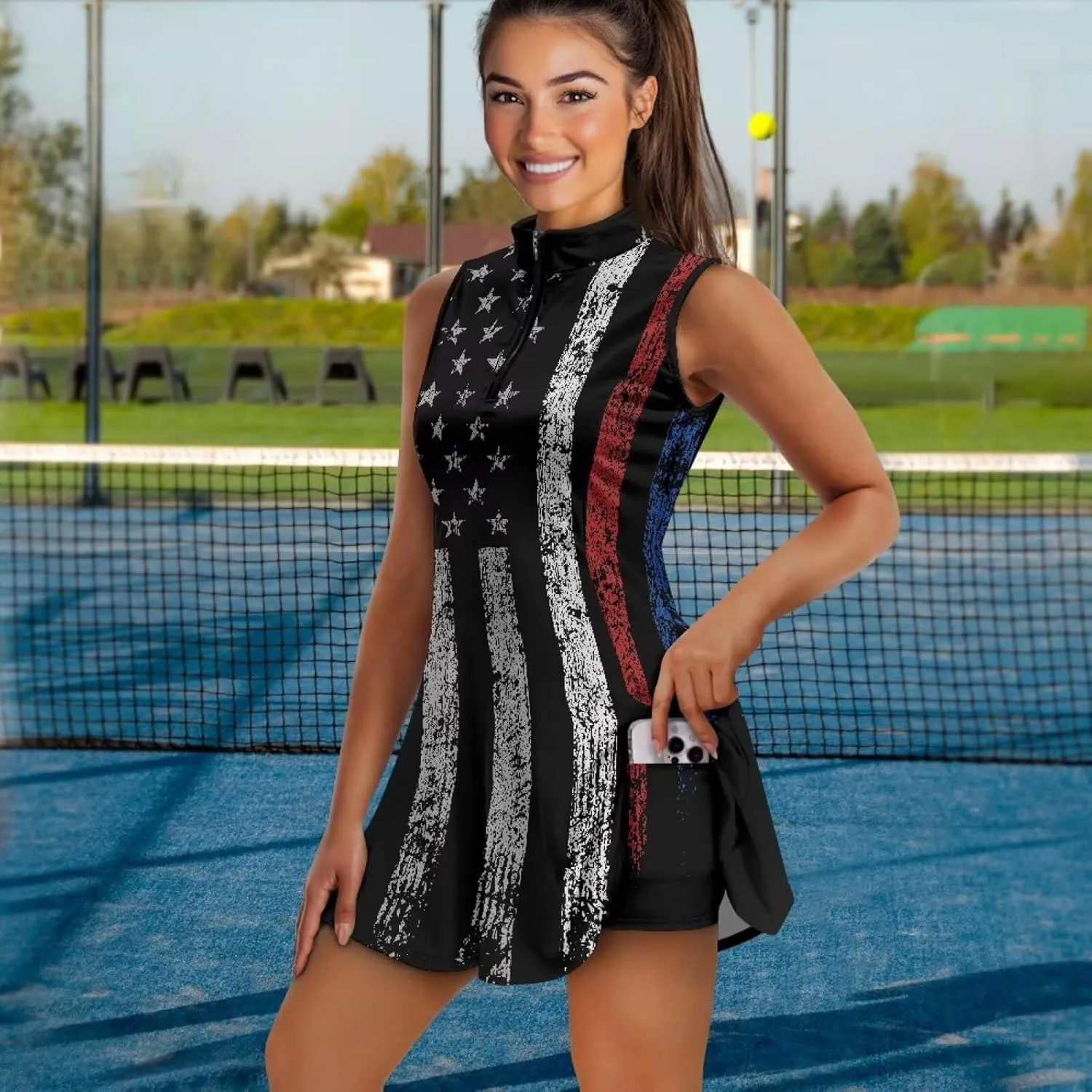 Golf Dress Multi-Sport Skort Stretch Dress Yoga Shorts Built-in Ball Pocket Quick-Dry Perfect for Golf Tennis Gym