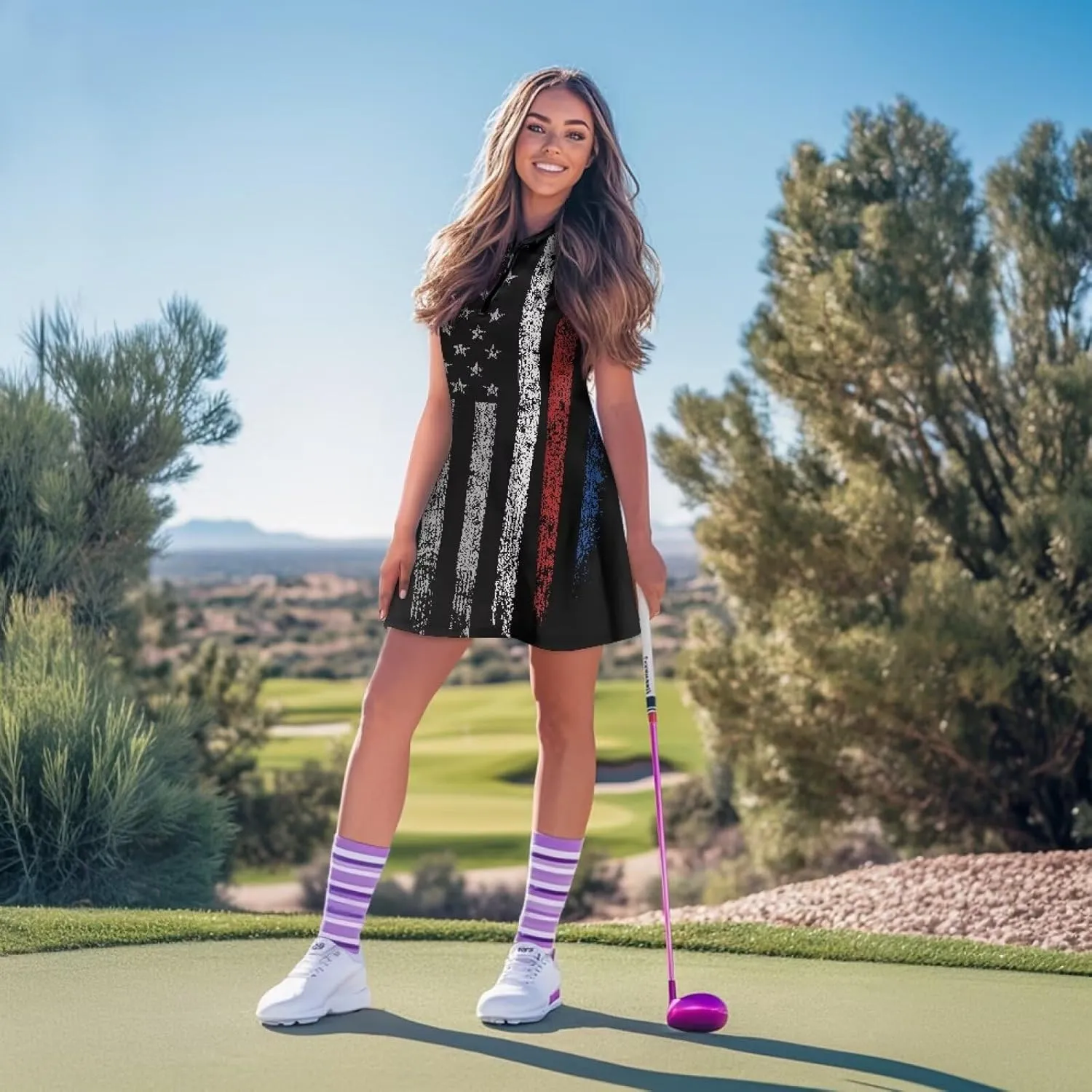 Golf Dress Multi-Sport Skort Stretch Dress Yoga Shorts Built-in Ball Pocket Quick-Dry Perfect for Golf Tennis Gym