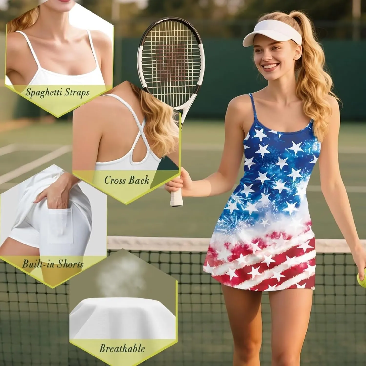 Golf Outfits for Women Summer Mini Spaghetti Strap Dress Workout Tennis Athletic Outfits