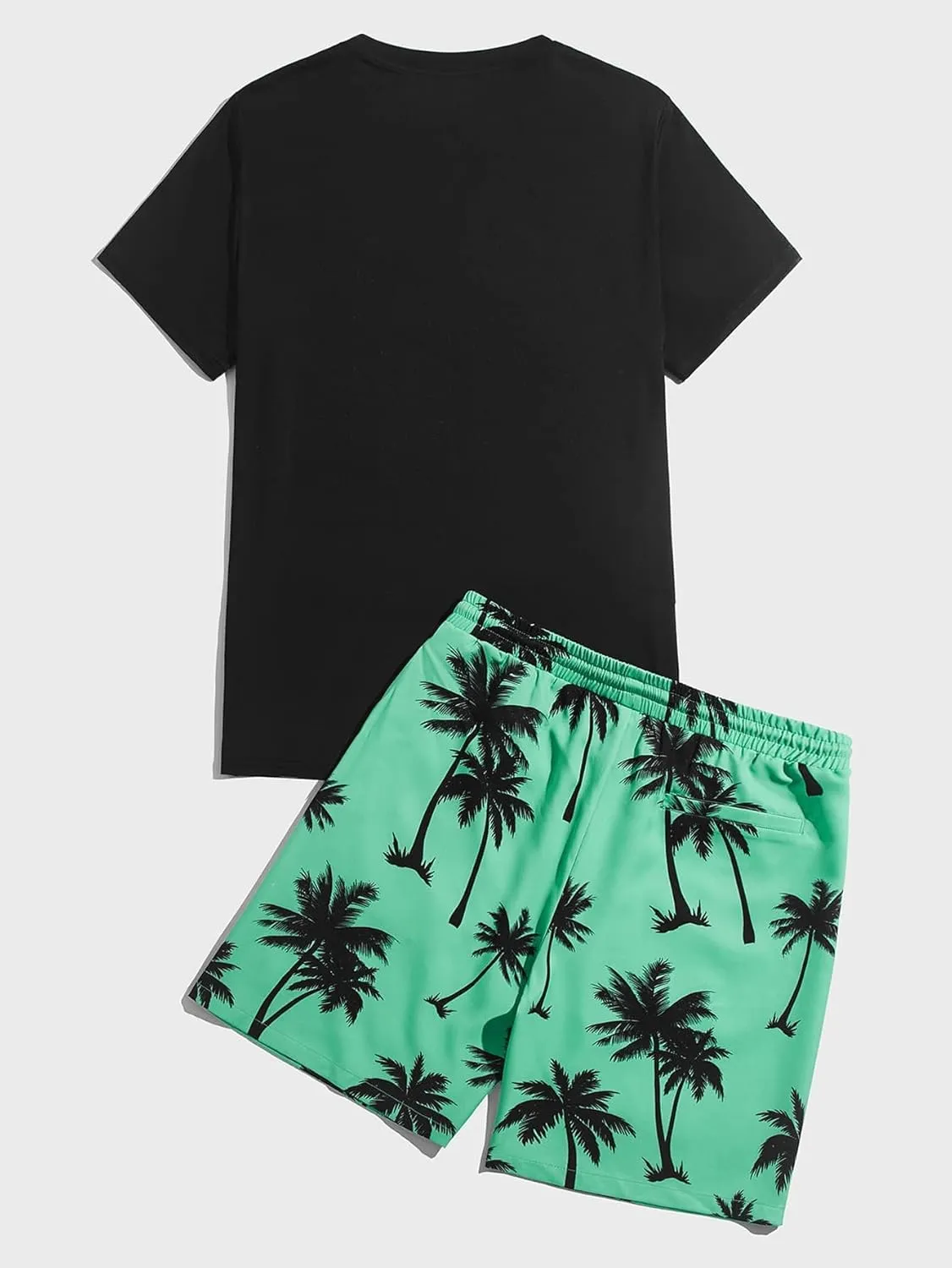 GORGLITTER Men's 2 Piece Short Sleeve Graphic Tee Hawaiian Printed Drawstring Shorts Set