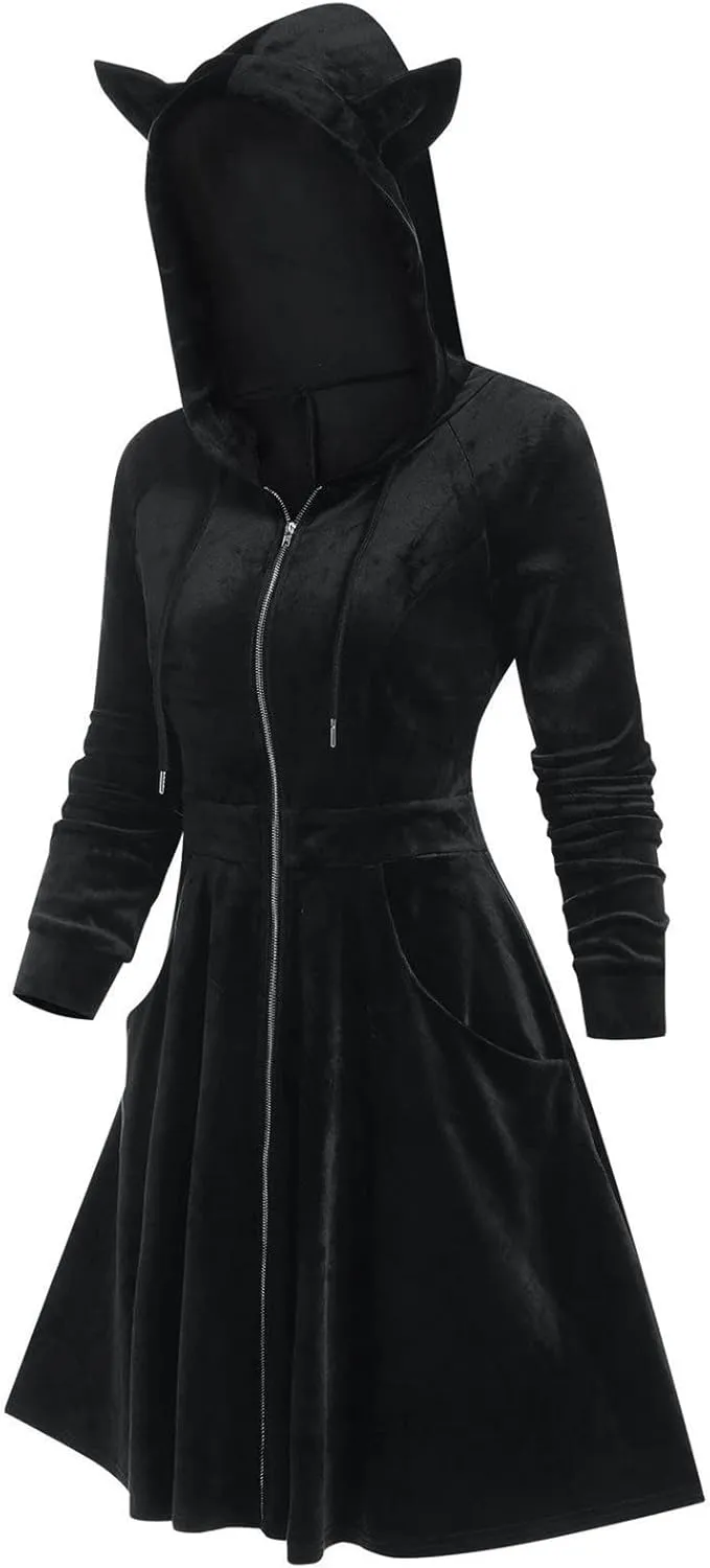 Goth Hoodies for Women Devil Wing Hoodie Long Sleeve Red Horn Sweatshirt Cute Pullover Tops Gothic Sweater