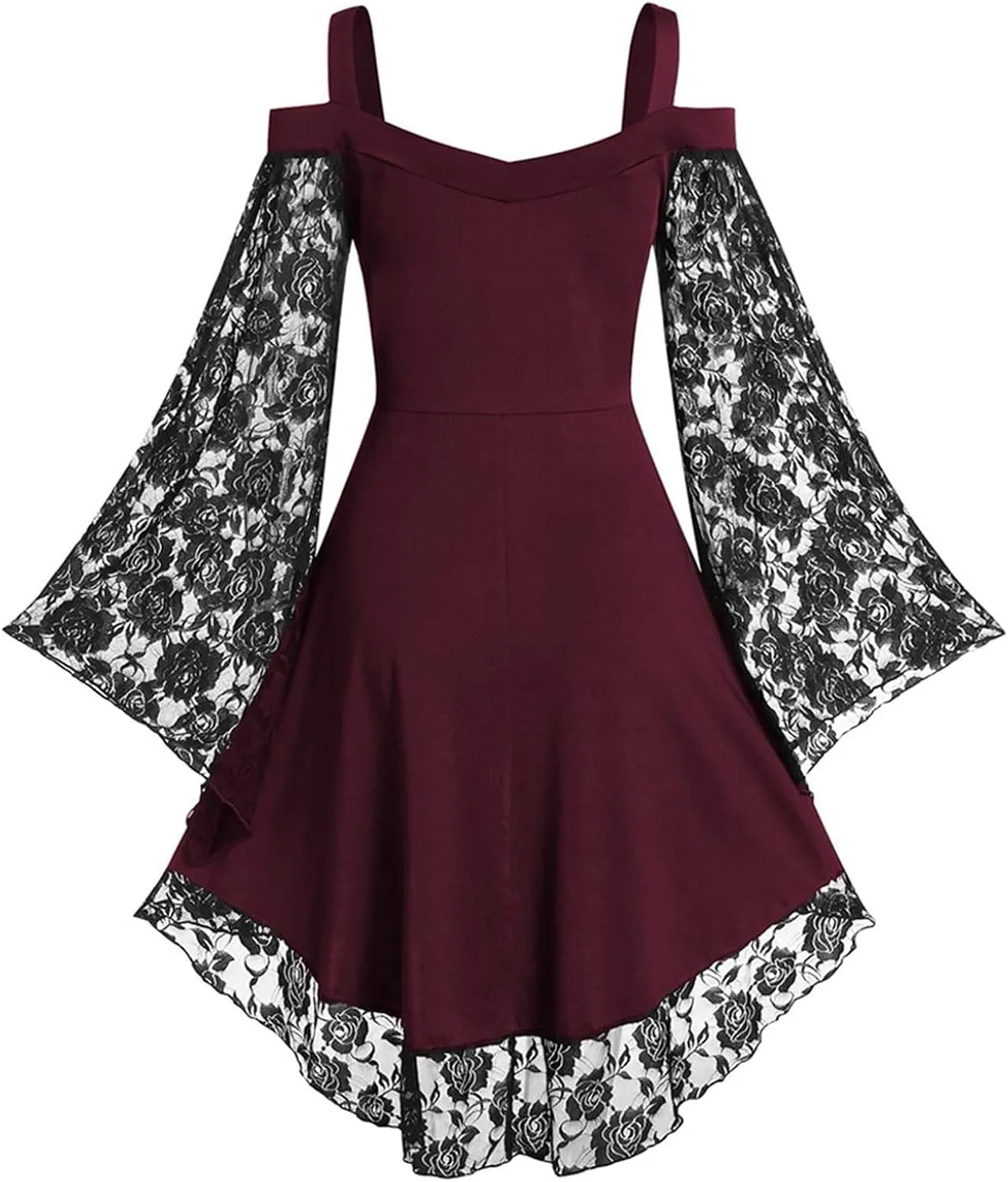 Gothic Lace Dress for Women Off-Shoulder Vintage Dresses Bell Sleeve Steampunk Medieval Costume Cosplay Halloween Dresses