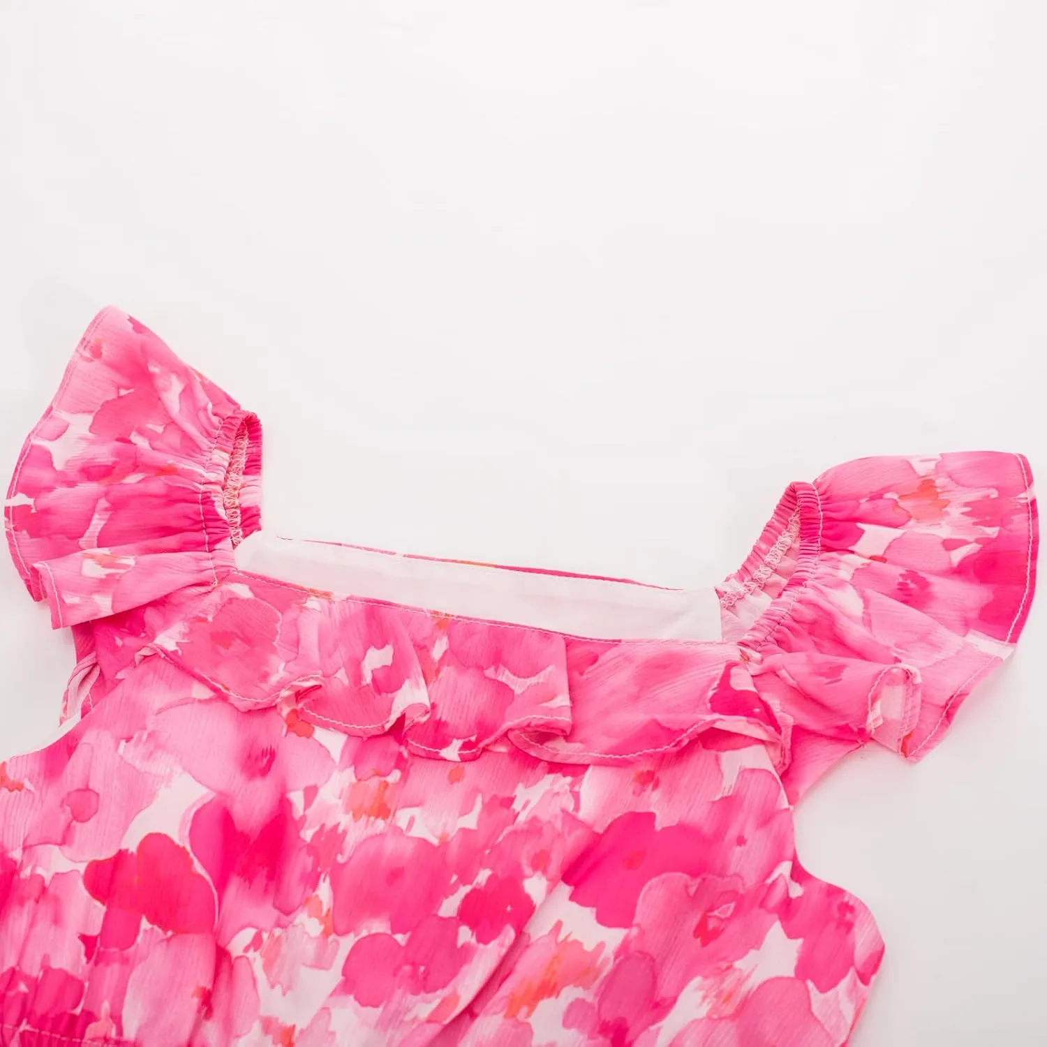 GRACE KARIN Girls Summer Dress A-line Square Neck Floral Ruffle Dress for Girls Size 5-14 Years
