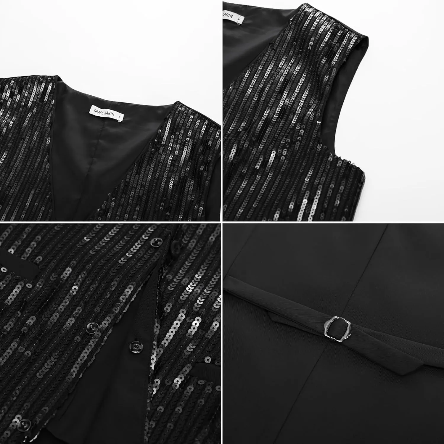 GRACE KARIN Mens Sequin Vest Slim Fit Shiny Dress Waistcoat Bowtie Set for Wedding Prom Party