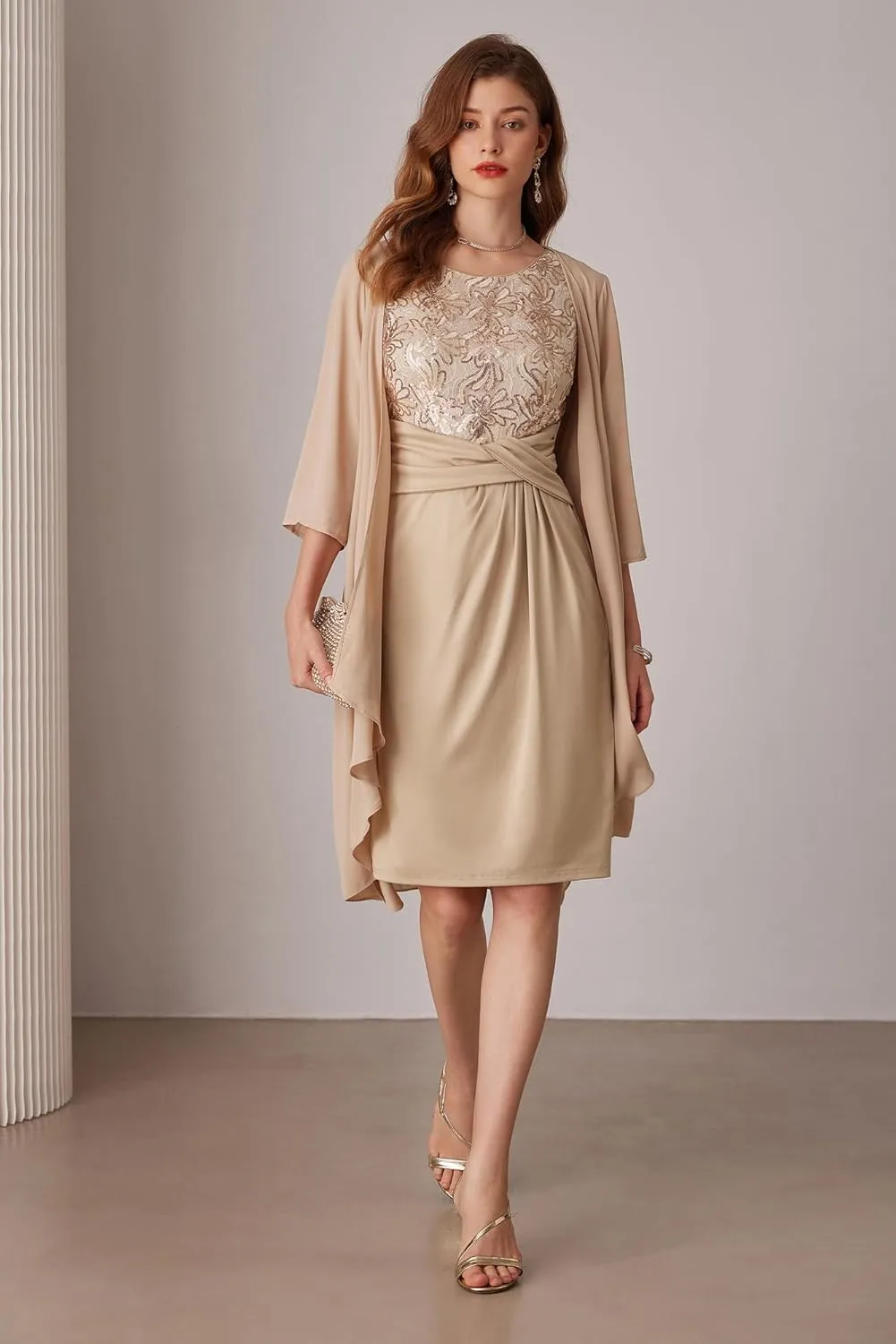 GRACE KARIN Women's Sequin Dress Two Piece Mother of The Bride Dresses with Jacket Lace Formal Wedding Guest Dress