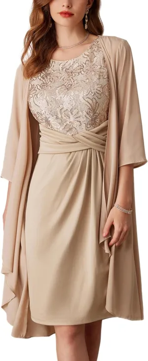 GRACE KARIN Women's Sequin Dress Two Piece Mother of The Bride Dresses with Jacket Lace Formal Wedding Guest Dress