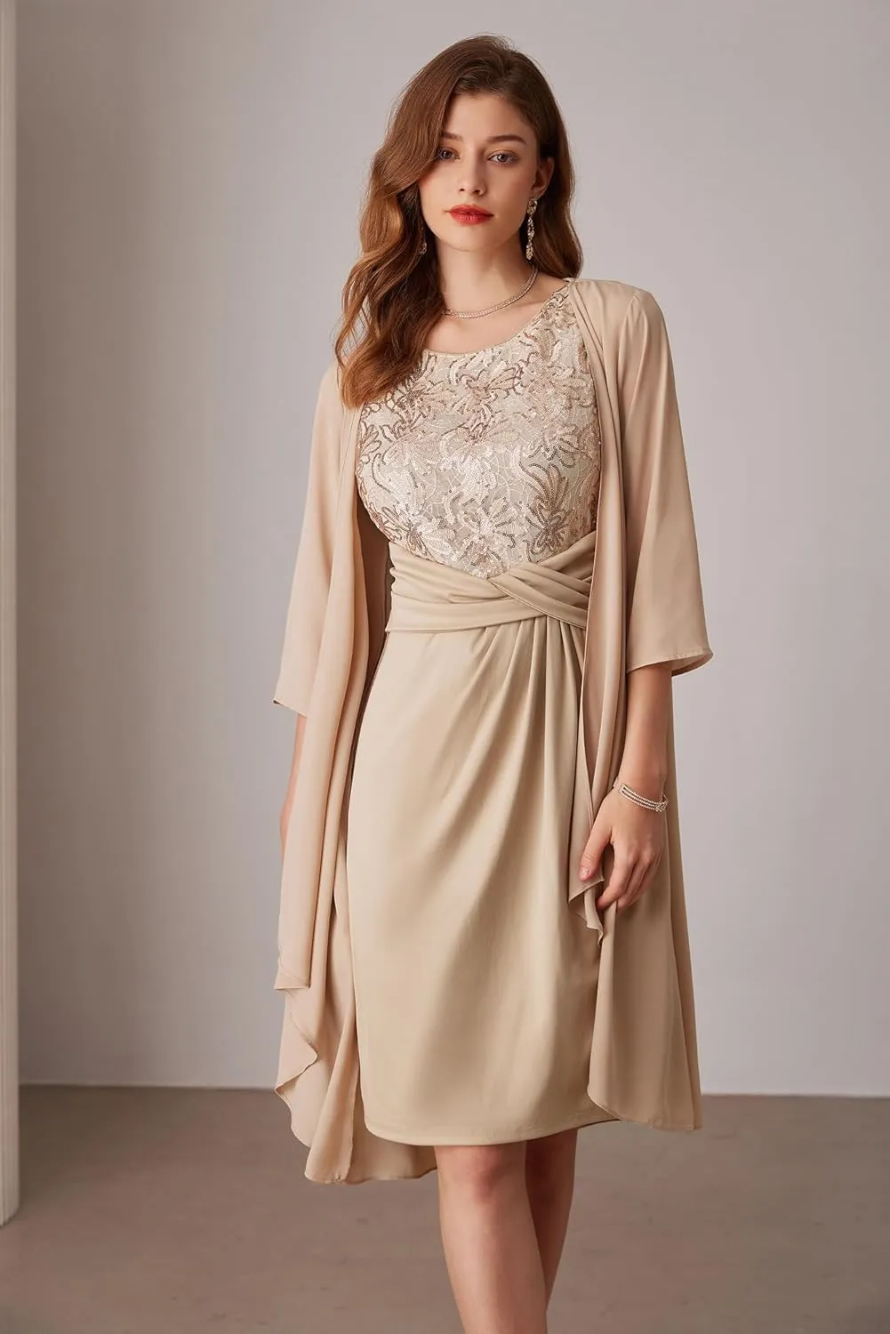 GRACE KARIN Women's Sequin Dress Two Piece Mother of The Bride Dresses with Jacket Lace Formal Wedding Guest Dress