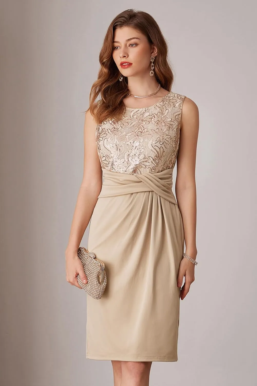 GRACE KARIN Women's Sequin Dress Two Piece Mother of The Bride Dresses with Jacket Lace Formal Wedding Guest Dress