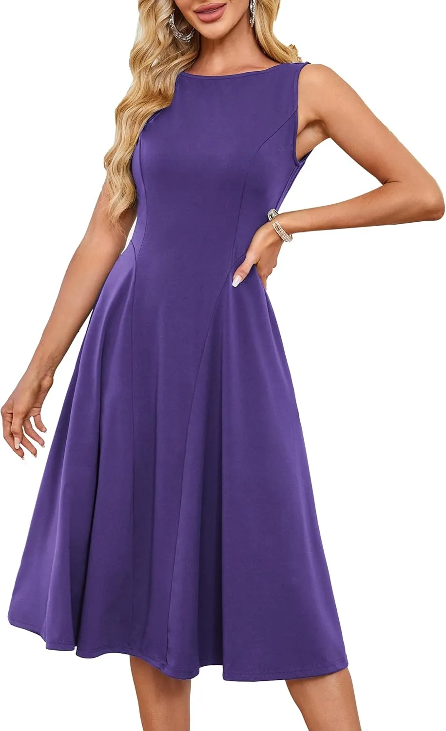 GRACE KARIN Women's Sleeveless Cocktail Party Dress 2025 Wedding Guest Vintage A Line Midi Dresses with Pockets