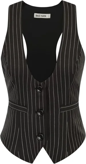 GRACE KARIN Womens Vest Top 2025 Trendy Academia Steampunk Waistcoat Racerback Vest BlazerRuns Small, Suggest Size Up