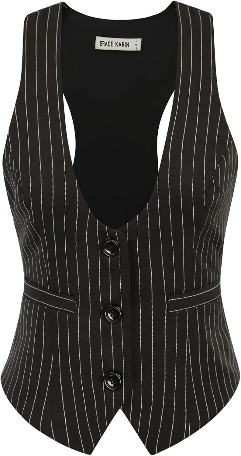 GRACE KARIN Womens Vest Top 2025 Trendy Academia Steampunk Waistcoat Racerback Vest BlazerRuns Small, Suggest Size Up