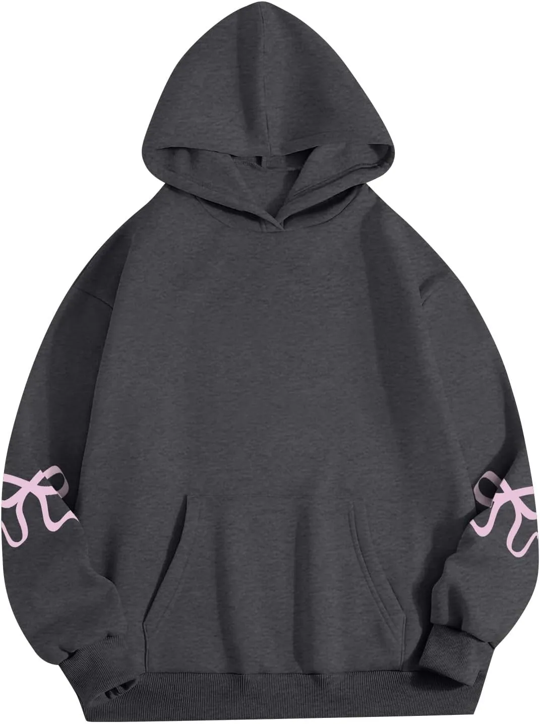 Gumipy Oversized Hoodies for Women Fleece Bow Graphic Hoodies Pullover Trendy Long Sleeve Pullover Tops Loose Fit Hoodie