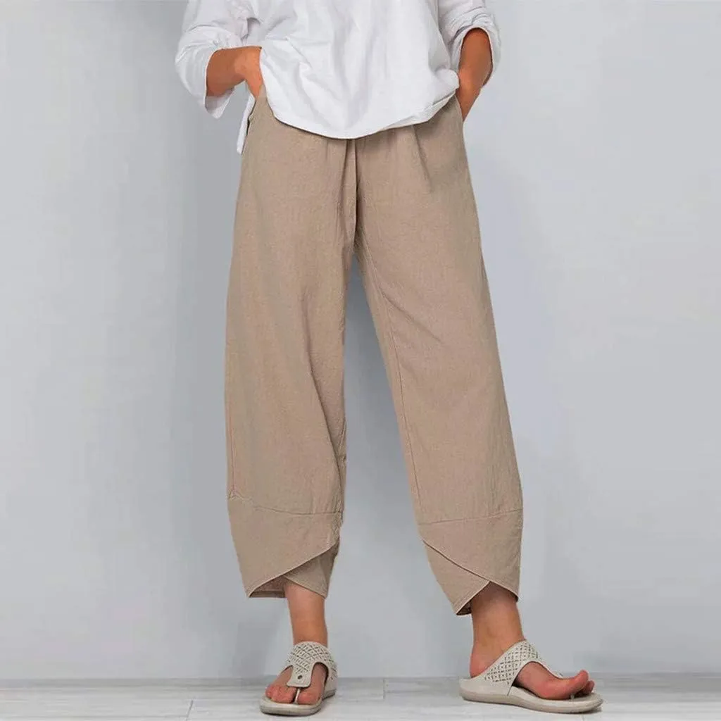 Guteidee Cotton Linen Casual Summer Capri Pants Printed Cropped Comfy Baggy Trousers with Pockets Palazzo Lounge Pants