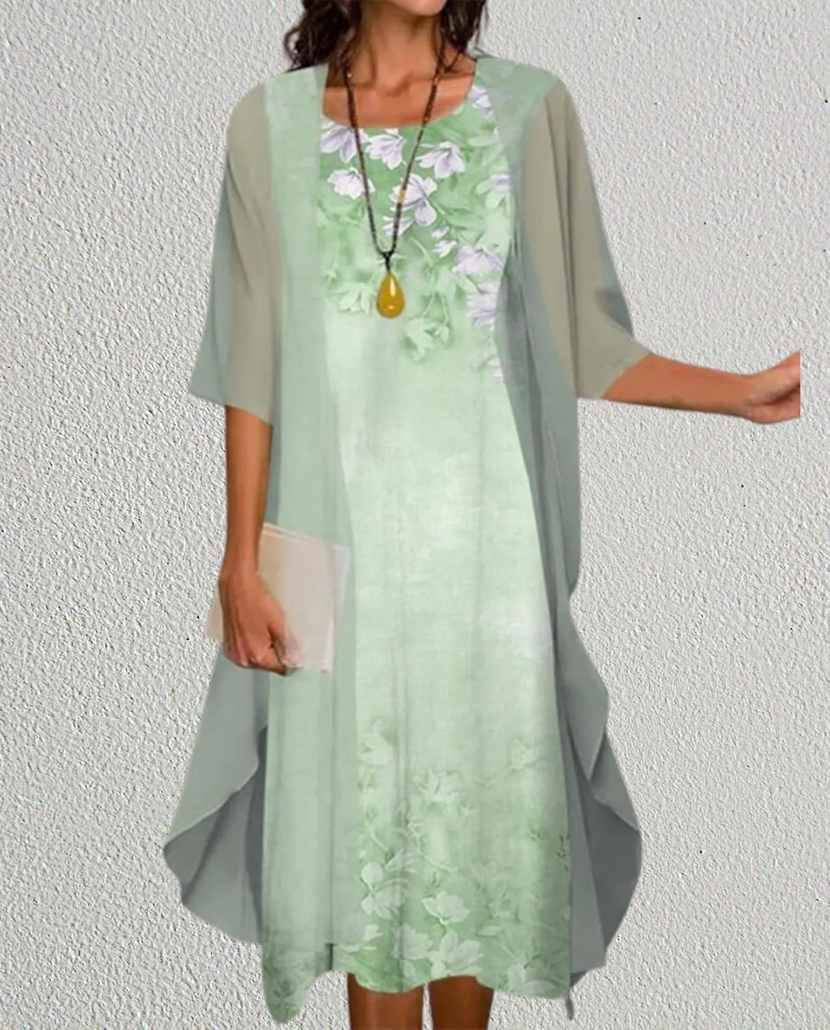 Guteidee Two Piece Set Maxi Dress for Womens Chiffon Cardigan Wedding Guest Floral Print Midi Dresses