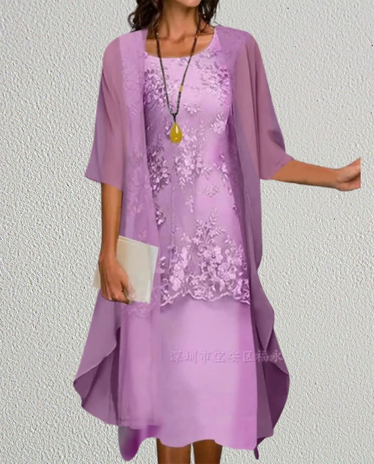 Guteidee Two Piece Set Maxi Dress for Womens Chiffon Cardigan Wedding Guest Floral Print Midi Dresses