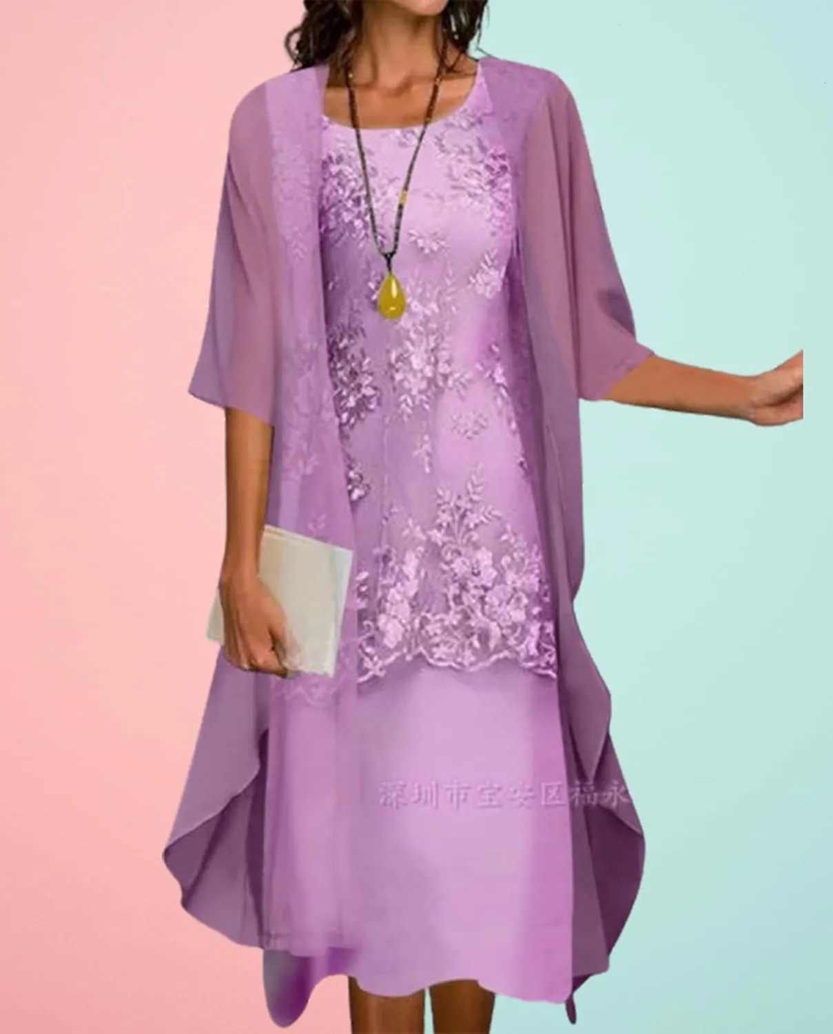Guteidee Two Piece Set Maxi Dress for Womens Chiffon Cardigan Wedding Guest Floral Print Midi Dresses
