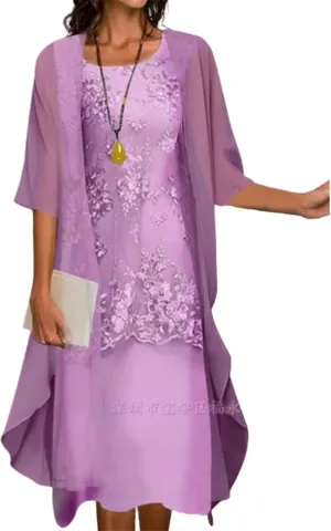 Guteidee Two Piece Set Maxi Dress for Womens Chiffon Cardigan Wedding Guest Floral Print Midi Dresses