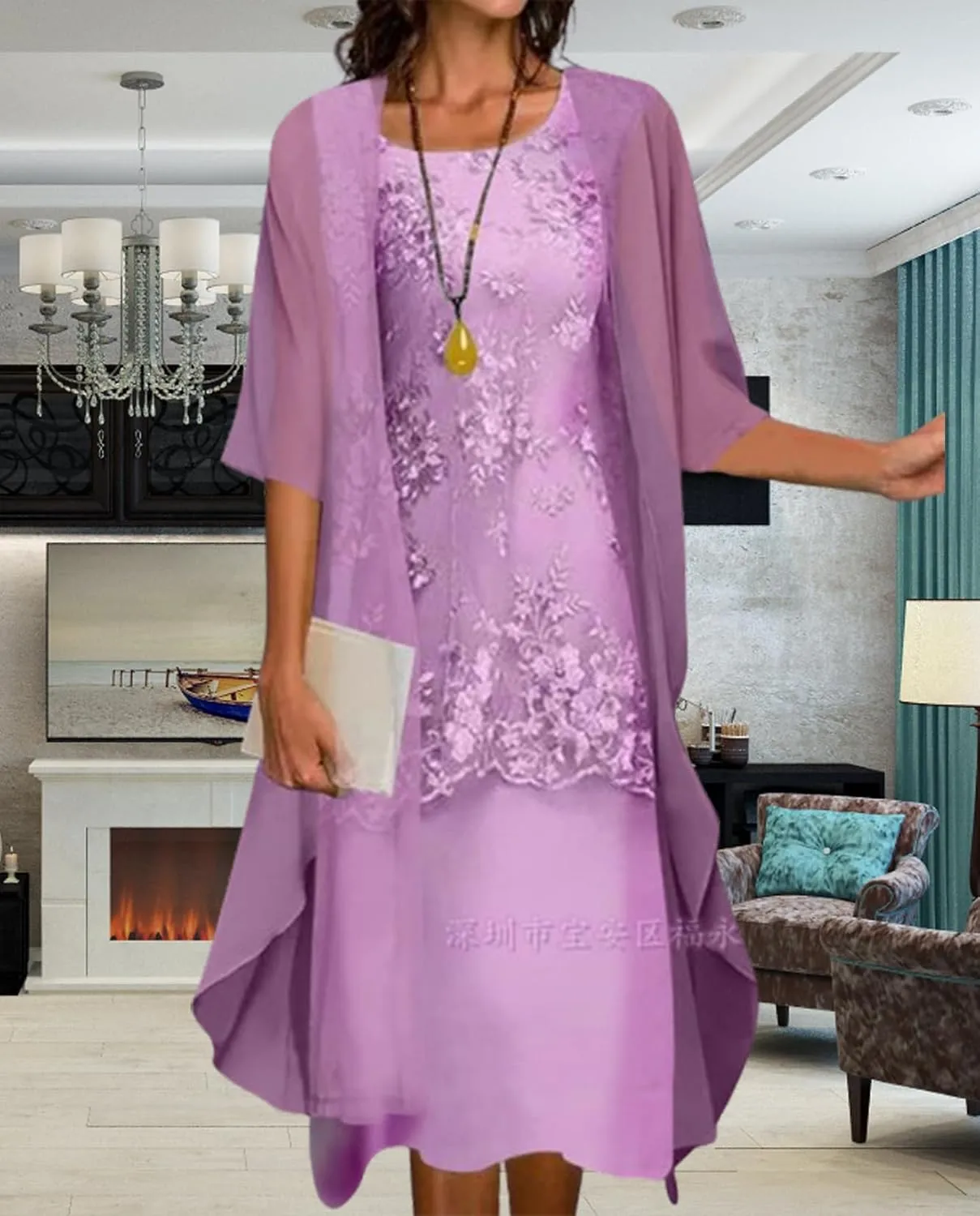 Guteidee Two Piece Set Maxi Dress for Womens Chiffon Cardigan Wedding Guest Floral Print Midi Dresses