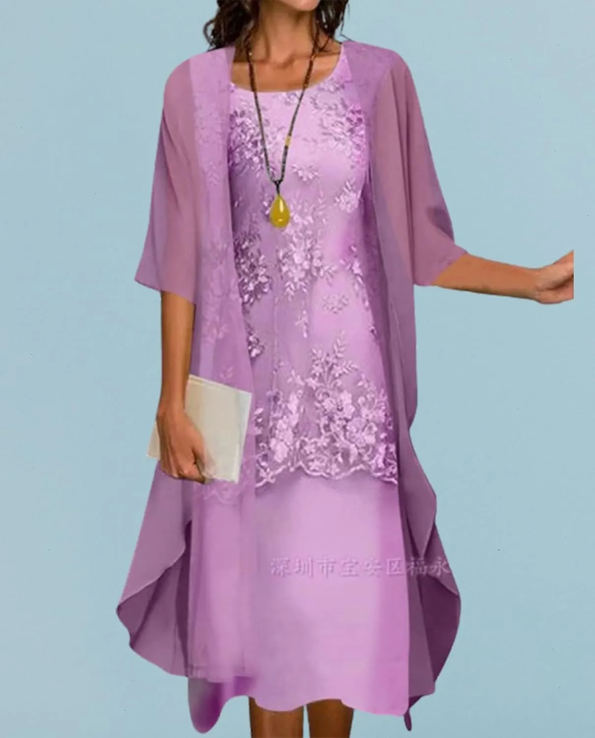 Guteidee Two Piece Set Maxi Dress for Womens Chiffon Cardigan Wedding Guest Floral Print Midi Dresses