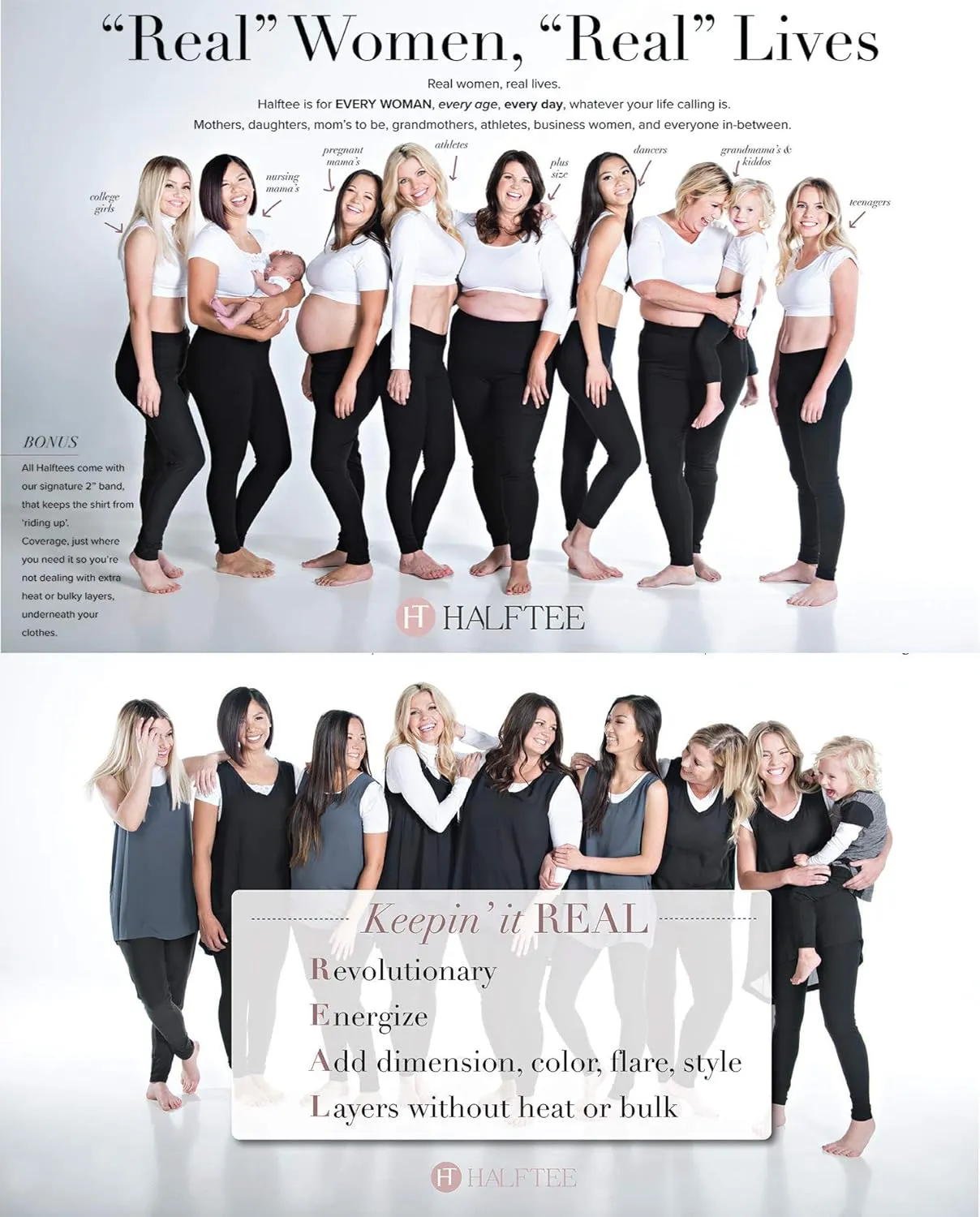 HALFTEE Long Sleeve Layering Tee - Demi Cami for Women & Teens | Cute Crop Top