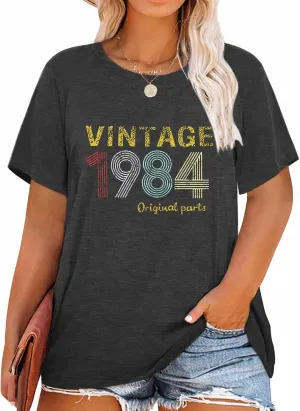 HDLTE Plus Size Vintage 1974 1984 T Shirts for Women Funny 40th 50th Birthday Gifts Shirt Casual Retro Birthday Party Tops