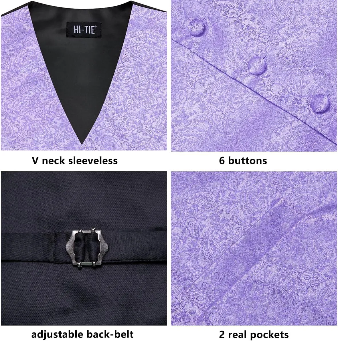 Hi-Tie Silk Mens Suit Vest and Tie Set Paisley Floral Jacquard Formal Dress Waistcoat For Tuxedo Wedding Party Business