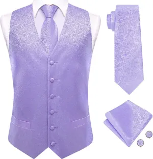 Hi-Tie Silk Mens Suit Vest and Tie Set Paisley Floral Jacquard Formal Dress Waistcoat For Tuxedo Wedding Party Business