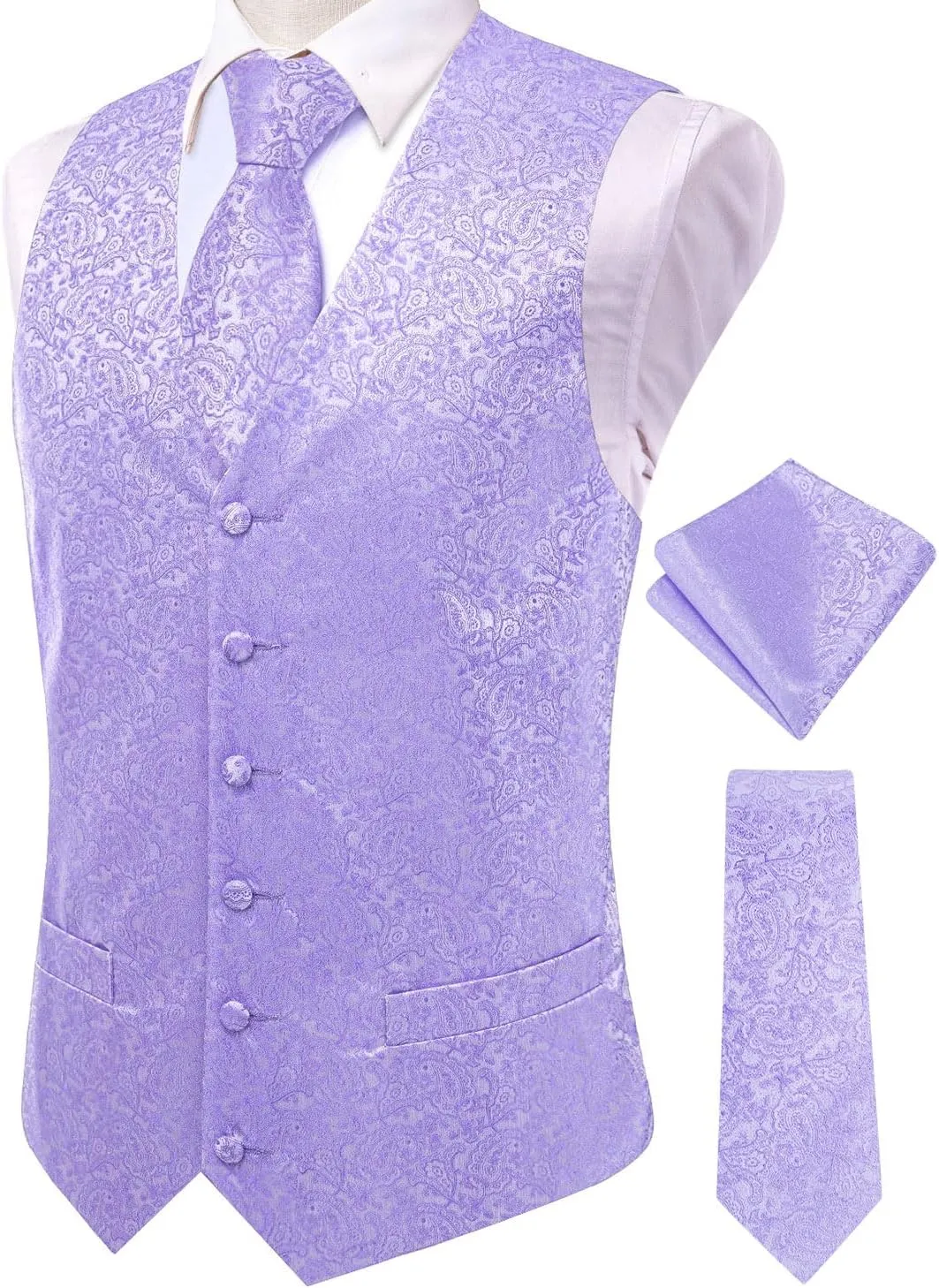 Hi-Tie Silk Mens Suit Vest and Tie Set Paisley Floral Jacquard Formal Dress Waistcoat For Tuxedo Wedding Party Business