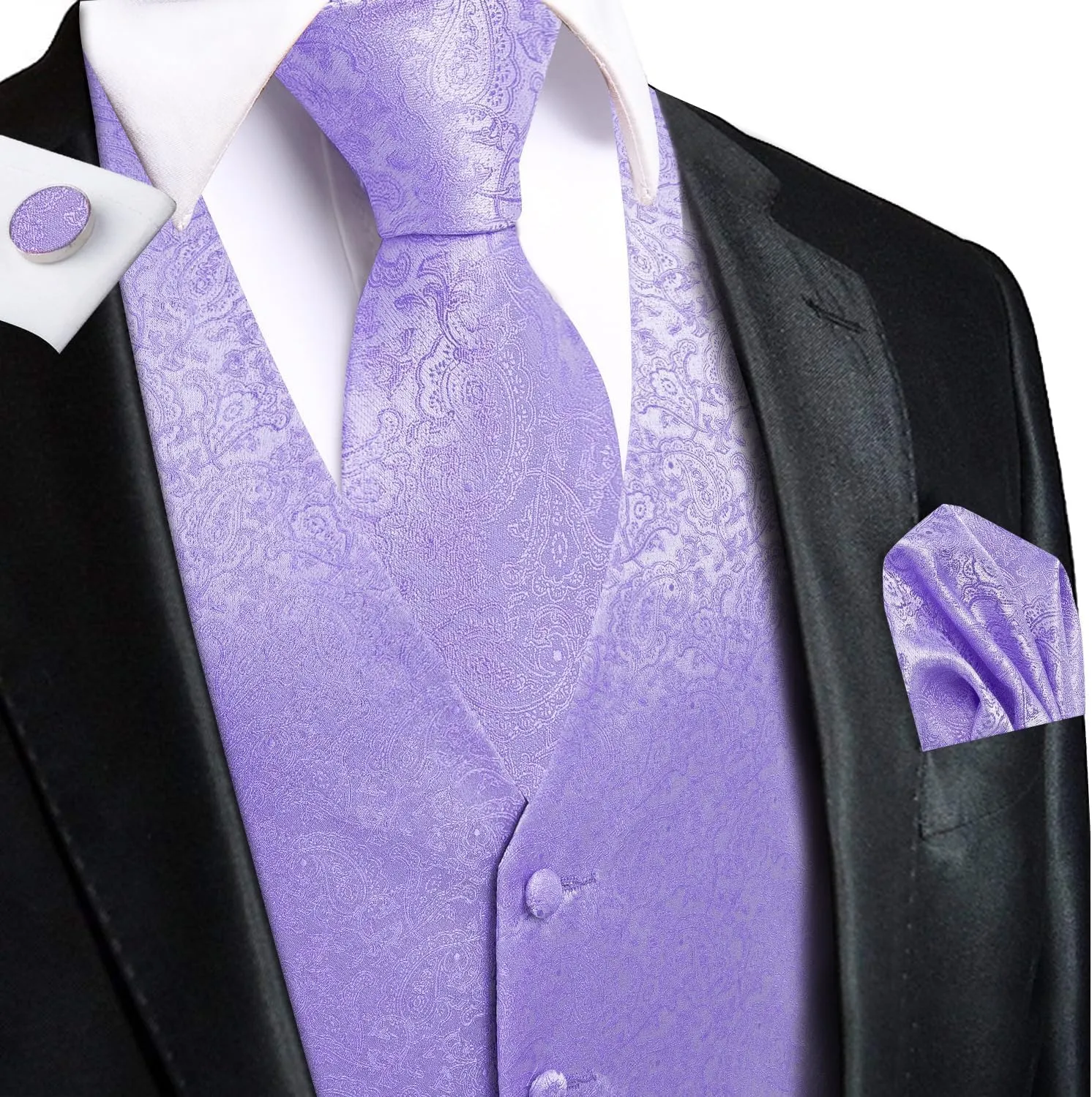 Hi-Tie Silk Mens Suit Vest and Tie Set Paisley Floral Jacquard Formal Dress Waistcoat For Tuxedo Wedding Party Business
