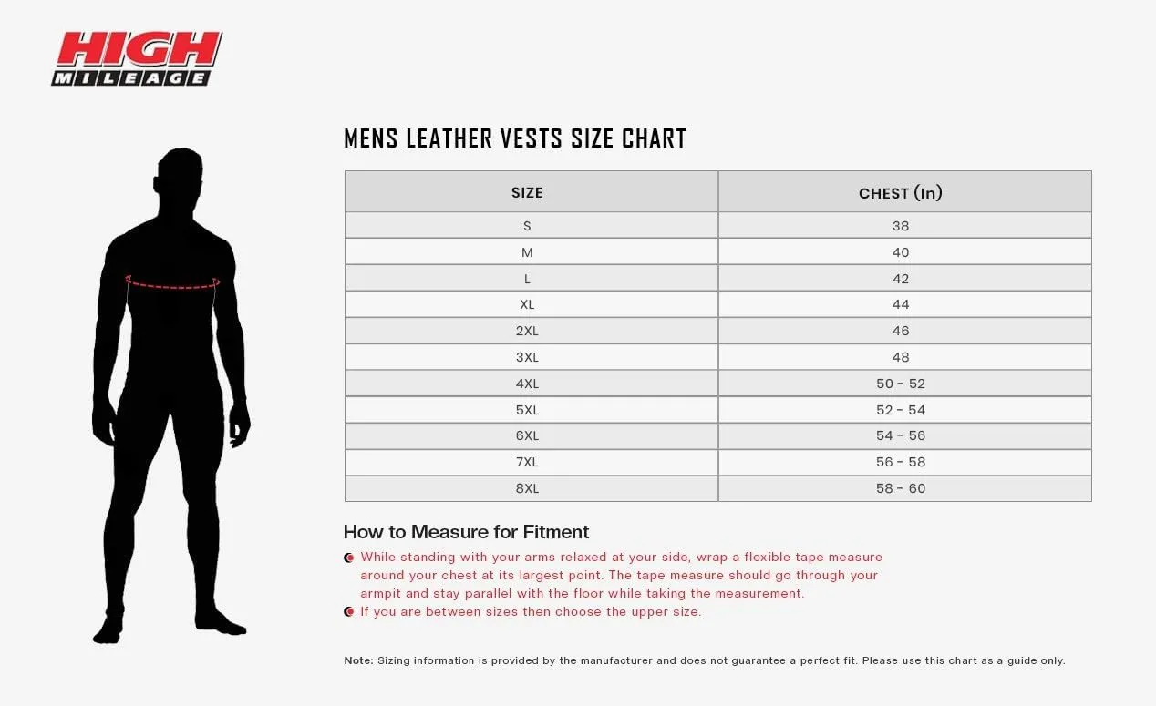 High Mileage Mens Distressed Premium Cowhide Ten Pocket Leather Motorcycle Vest with Dual Conceal Carry Pockets