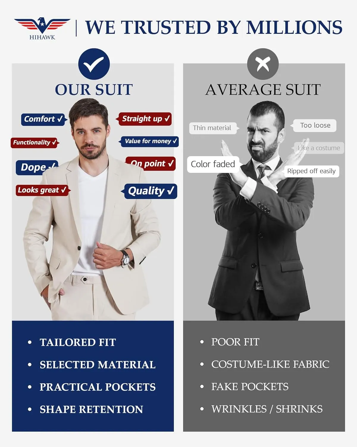 Hihawk Men 2 Piece Regular Fit Linen Suit, Casual Blazer Pants Set, Lightweight Jacket Trouser for Wedding Prom