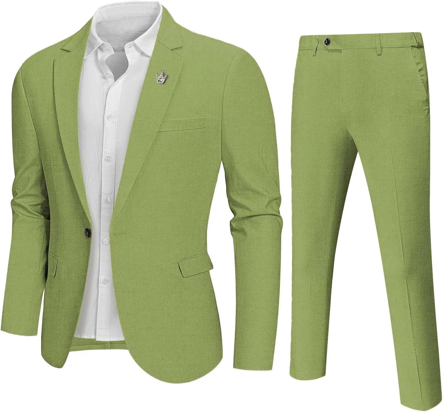 Hihawk Men 2 Piece Regular Fit Linen Suit, Casual Blazer Pants Set, Lightweight Jacket Trouser for Wedding Prom