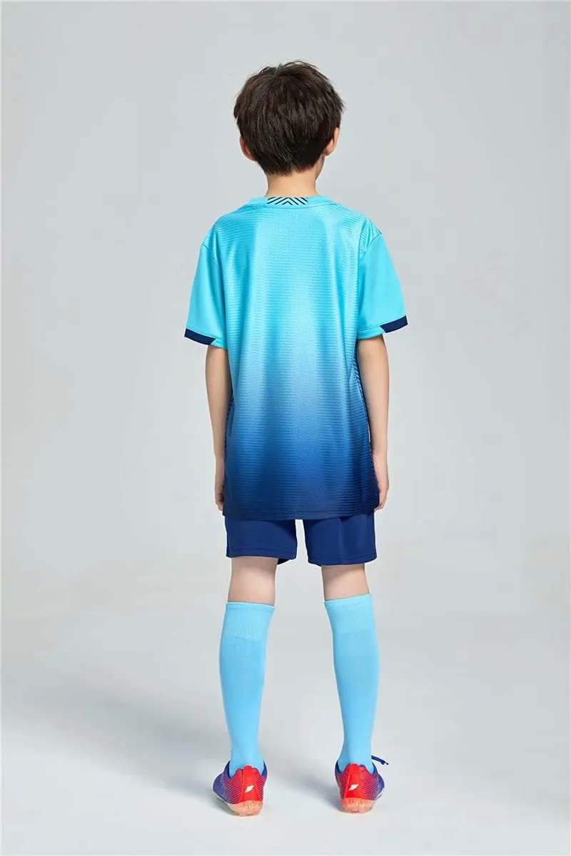 Hiheart Boys Quick Dry Short Sleeve T-shirt and Mesh Shorts Soccer Set
