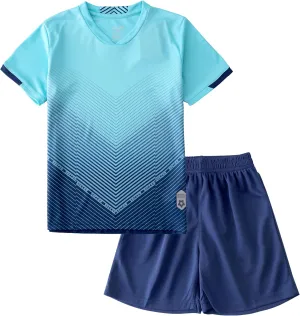 Hiheart Boys Quick Dry Short Sleeve T-shirt and Mesh Shorts Soccer Set