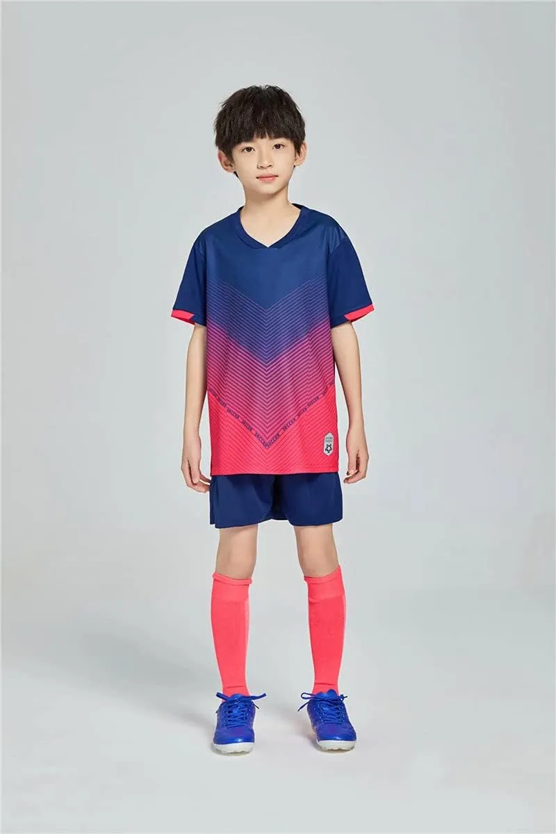 Hiheart Boys Quick Dry Short Sleeve T-shirt and Mesh Shorts Soccer Set