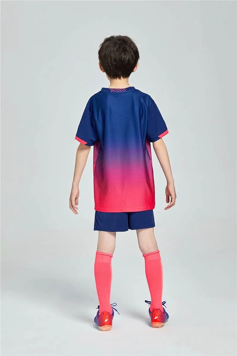 Hiheart Boys Quick Dry Short Sleeve T-shirt and Mesh Shorts Soccer Set