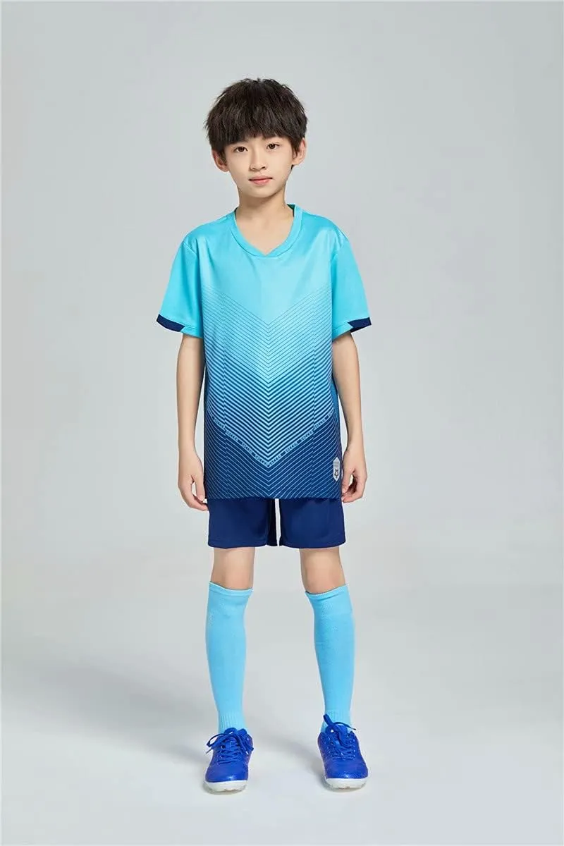 Hiheart Boys Quick Dry Short Sleeve T-shirt and Mesh Shorts Soccer Set
