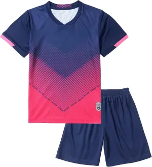 Hiheart Boys Quick Dry Short Sleeve T-shirt and Mesh Shorts Soccer Set