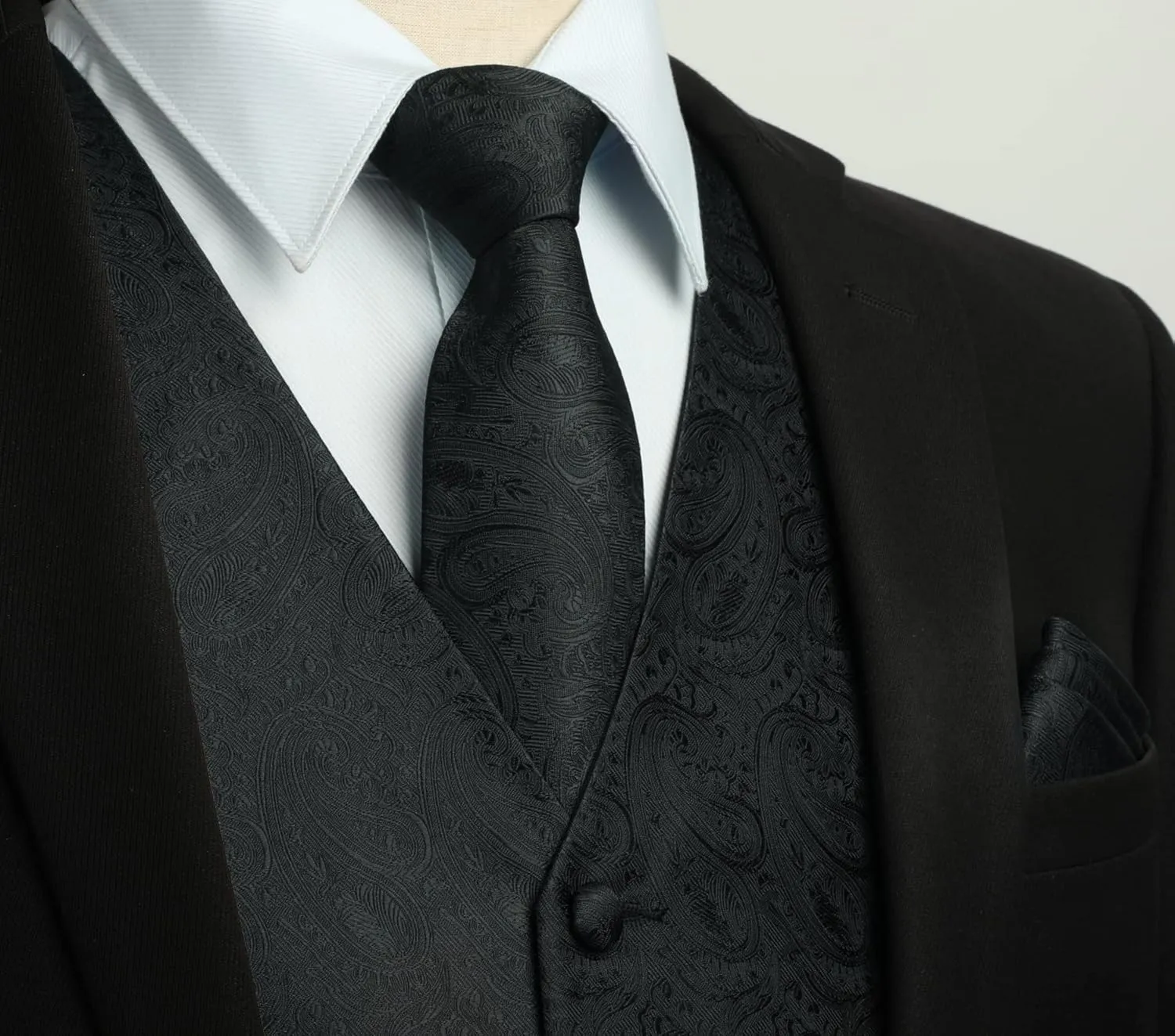 HISDERN Men's Vest Tie Set Paisley Floral Jacquard Necktie Pocket Square 3PCS Waistcoat for Suit or Tuxedo Wedding Party