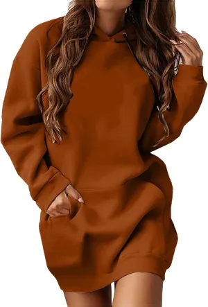 Hoodie Dress for Women 2025 Plus Size Trendy Comfy Long Sleeve Spring Sweatshirts Casual Cute Pullover with Pockets