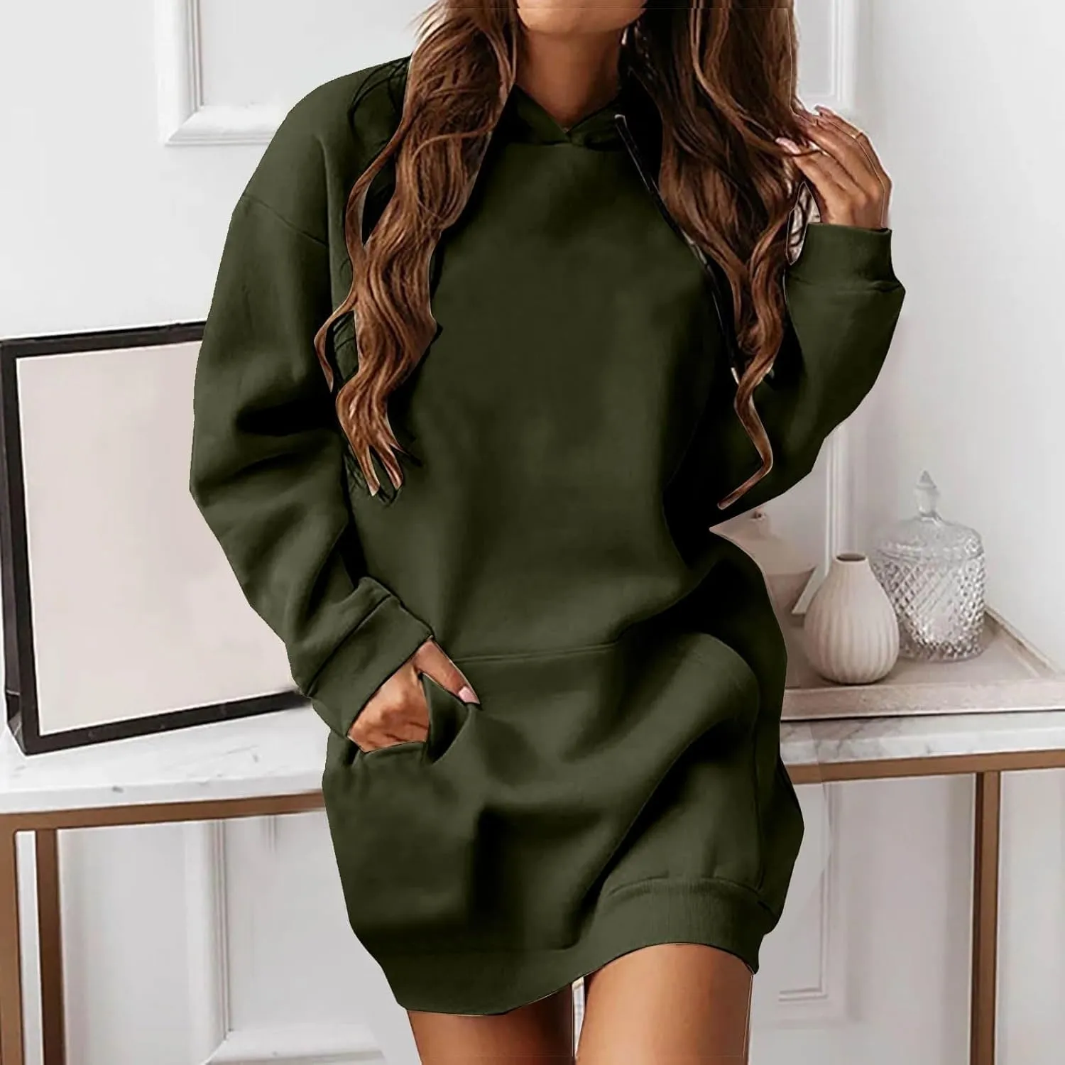 Hoodie Dress for Women Oversized Hooded Pullover Long Sleeve Sweatshirts Casual Fall Winter Hoodies Dress with Pocket